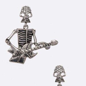 Iconic Skeleton Guitar Earrings Halloween Funny Skull Costume- Silver